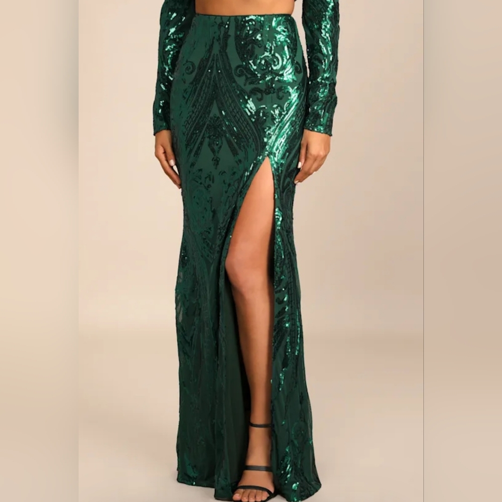 Lulu's Emerald Sequin Maxi Skirt -small